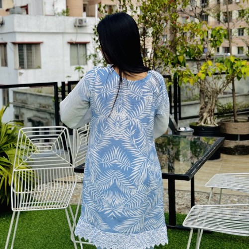 Premium Slab Print Cotton Fabric – Sky Blue Floral Print