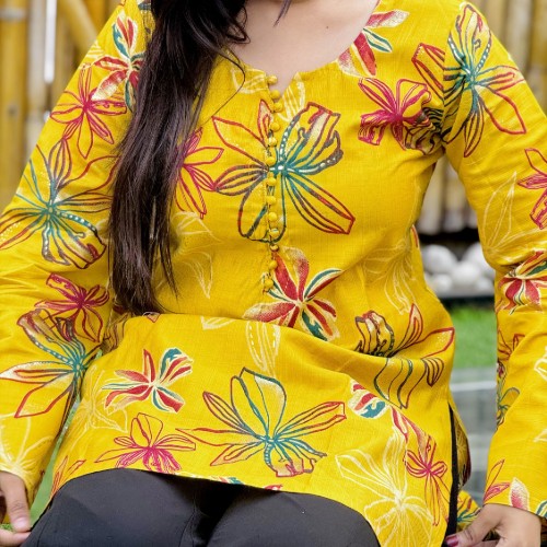Premium Silk Chiffon Cotton Fabric – Yellow Floral Print