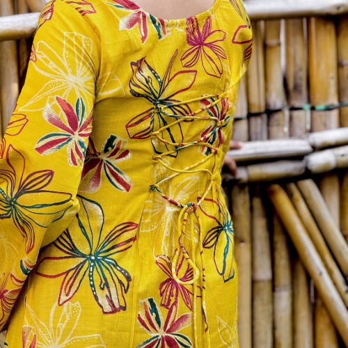 Premium Silk Chiffon Cotton Fabric – Yellow Floral Print