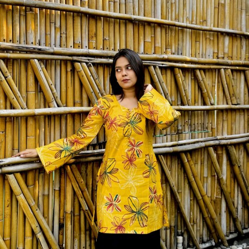 Premium Silk Chiffon Cotton Fabric – Yellow Floral Print