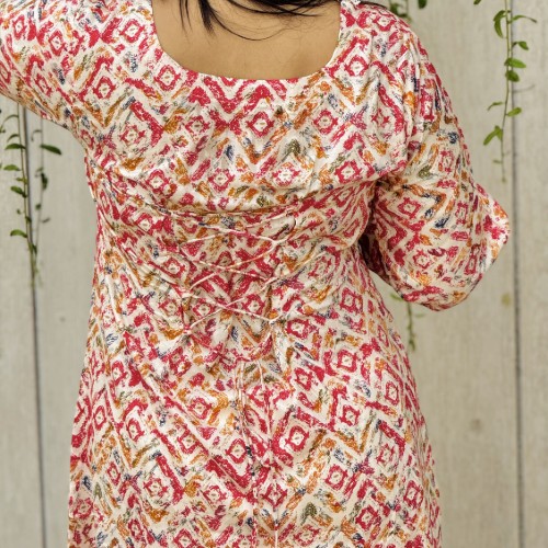 Premium Cotton Linen Chapa Fabric – Red Mixed Color Print