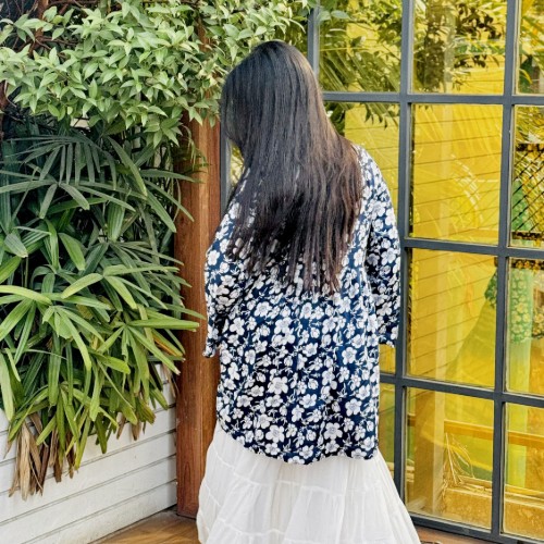 Premium Cotton Linen Chapa Fabric – Blue Mini Floral Print