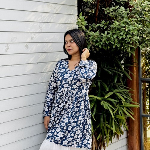 Premium Cotton Linen Chapa Fabric – Blue Mini Floral Print