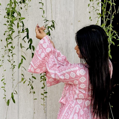 Premium Voile Cotton Fabric – Pink Floral Print